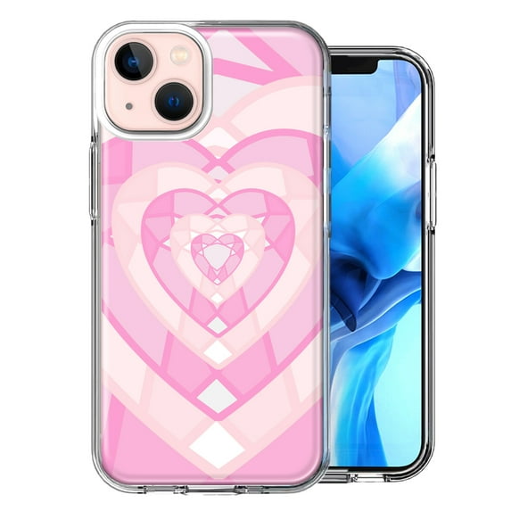 MUNDAZE For Apple iPhone 13 Mini Pink Gem Hearts Design Double Layer Phone Case Cover