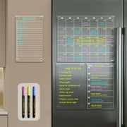 JJPRO Non-Magnetic Dry Erase Monthly Calendar for Fridge-Clear Monthly Calendar, Weekly Planner, List and Blank Board. Clear Reusable Calendar Stick to Fridge,Cabinet,Door&Glass