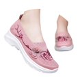 thumbnail image 3 of Women's Knit Embroidered Platform Sneakers Slip On Breathable Rocker Shoes Daily Commute Work Shopping Stylish Casual Footwear Pink 39, 3 of 9