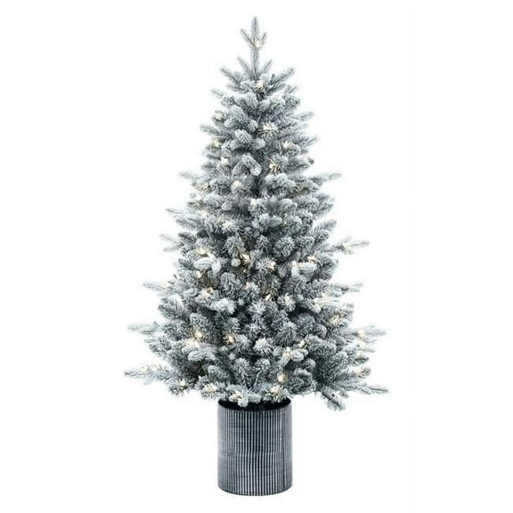 Vickerman B245546LED 4.5 ft. x 30 in. Frosted Potted Spruce Dura-Lit 120 Warm White Christmas Tree - Flocked White on Green