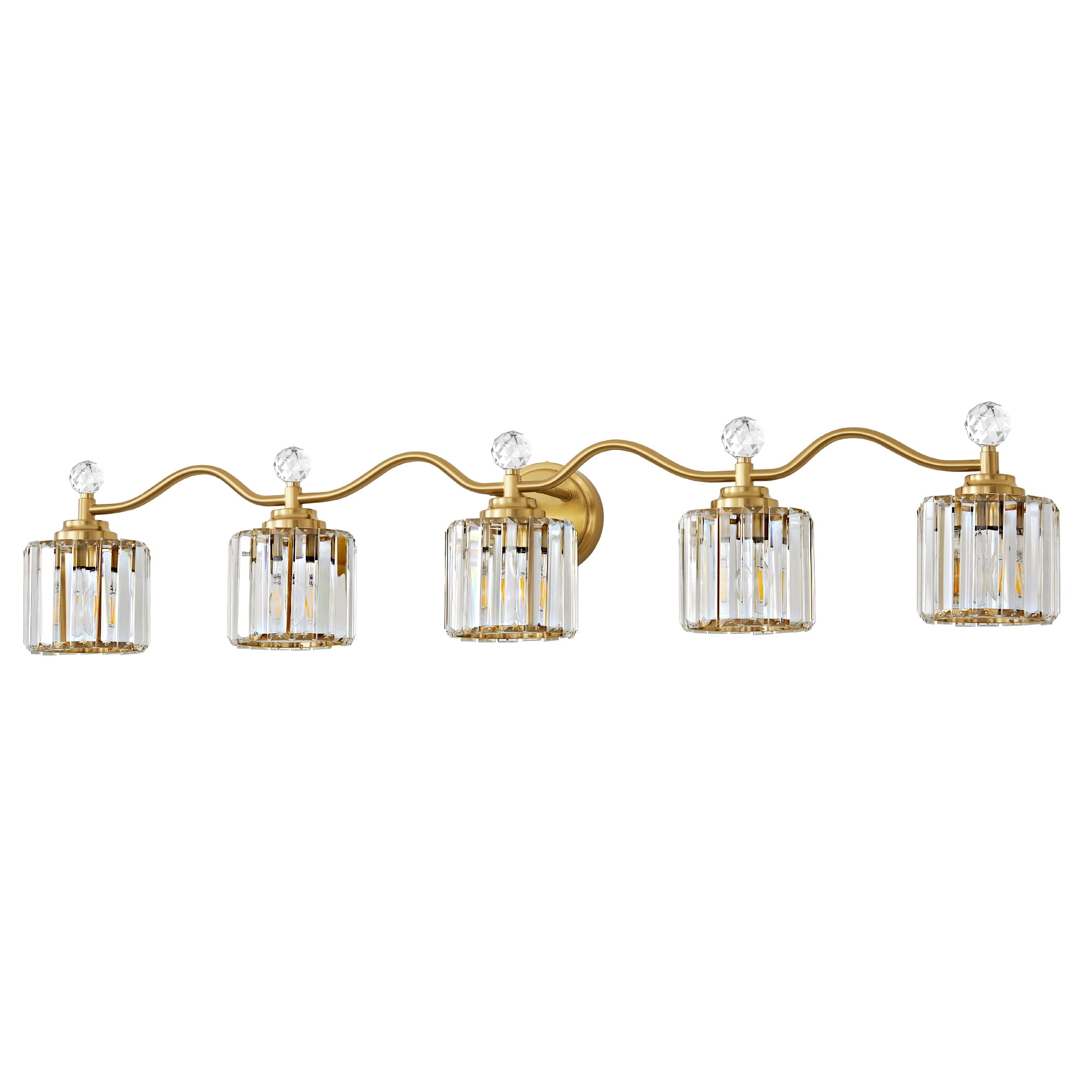 Deyidn 44.5" Modern 5-Light Gold Bathroom Vanity Light - Dimmable Bathroom Transitional Fixture with Crystal Glass Shades