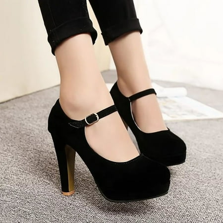 

Women s high-heeled shoes Korean version frosted high-heeled single shoes thick heels low-top women s office shoes