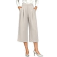 thumbnail image 2 of YuXingFu Womens High Waist Wide Leg Pleated Capri Pants - Side Pockets Work Summer Spring Beige S, 2 of 7