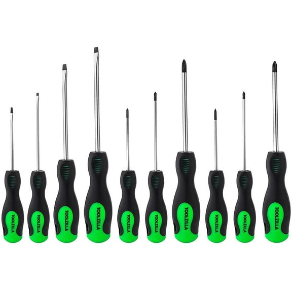 TOOLZILLA Magnetic Screwdriver Set - 10 Piece Phillips and Flathead Screwdrivers with Comfort Grip Handles
