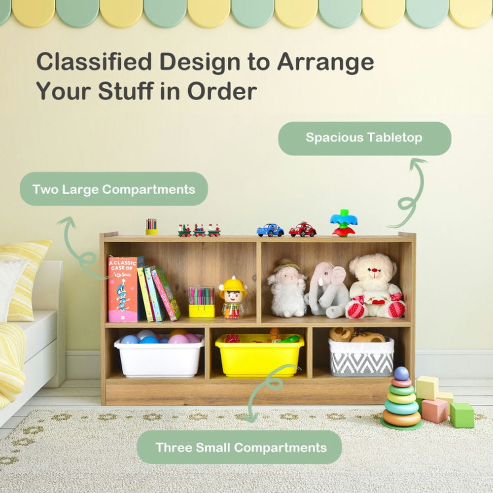 Canddidliike Kids 2-Shelf Bookcase 5-Cube Wood Toy Storage Cabinet Organizer-Natural, Toy Storage Organizer for Kids, Boys, Girls, Nursery