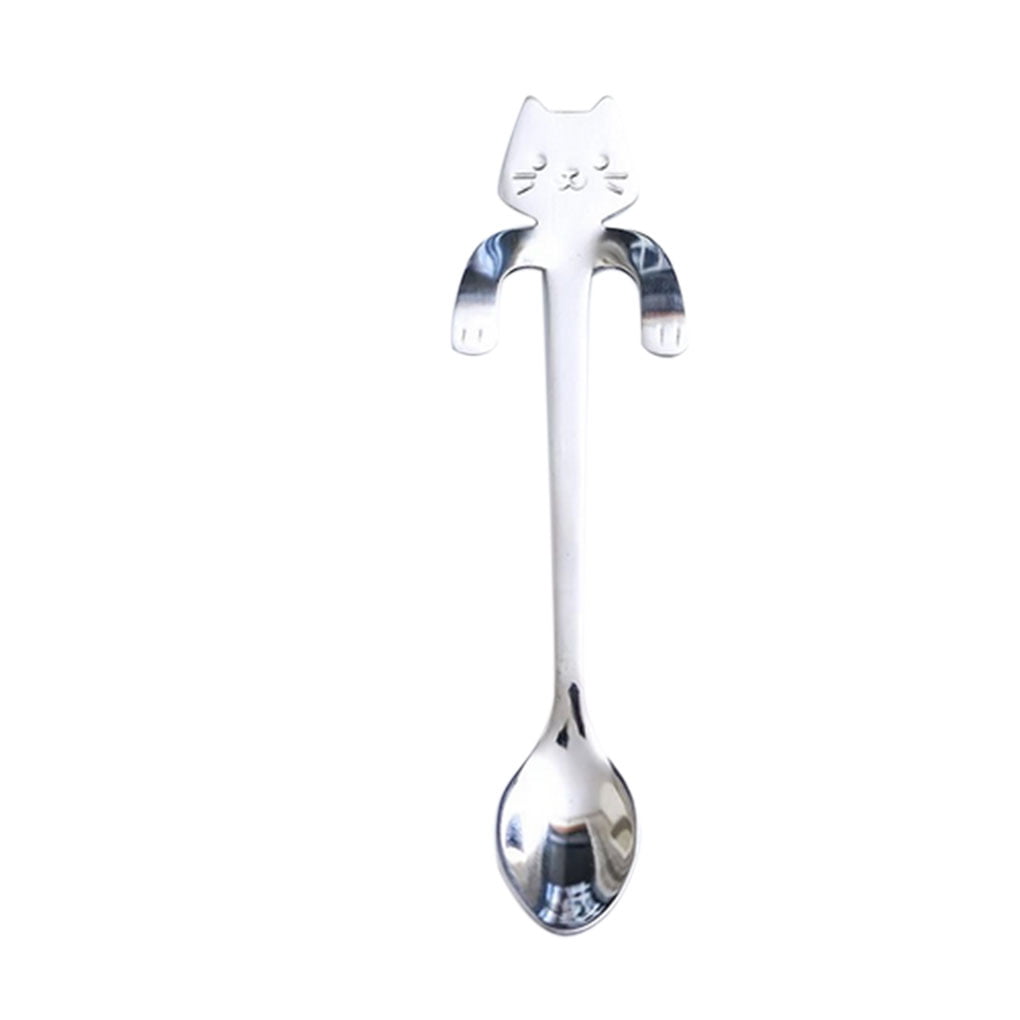 Cute Cat Stainless Steel Tea Spoon Teaspoons Ice Cream Spoon Coffee Spoon 