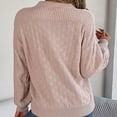 thumbnail image 4 of TFEOQRY Pullover Sweater for Women Hollow Solid Color Casual Button Knitwear Long Sleeved V-Neck Sweater Top Pink, 4 of 8
