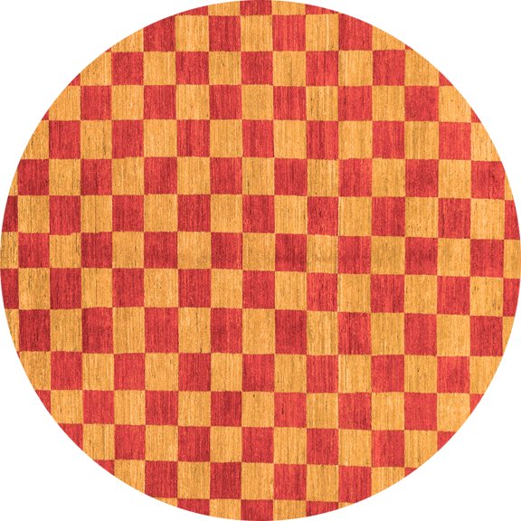 Ahgly Company Indoor Round Checkered Orange Modern Area Rugs, 3' Round