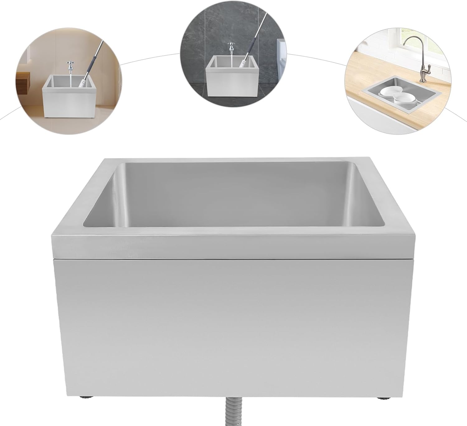 Miumaeov Commercial Floor Mount Mop Sink Free Standing Single Bowl Utility Sink for Restaurant Kitchen Garage Basement Bathroom