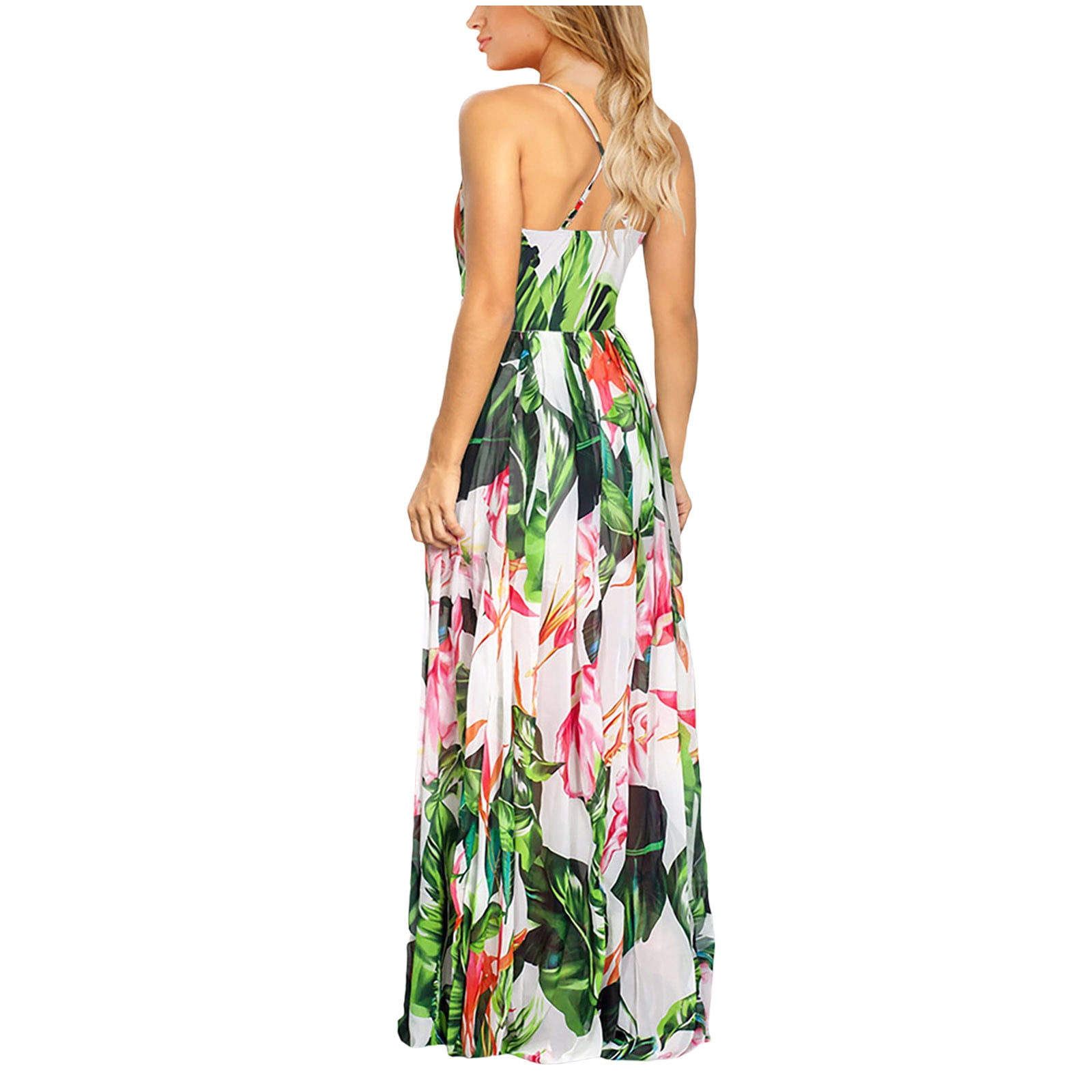 Bohemian Floral Women's Summer Dress Sexy Backless V-Neck Suspender Long Dress for Women