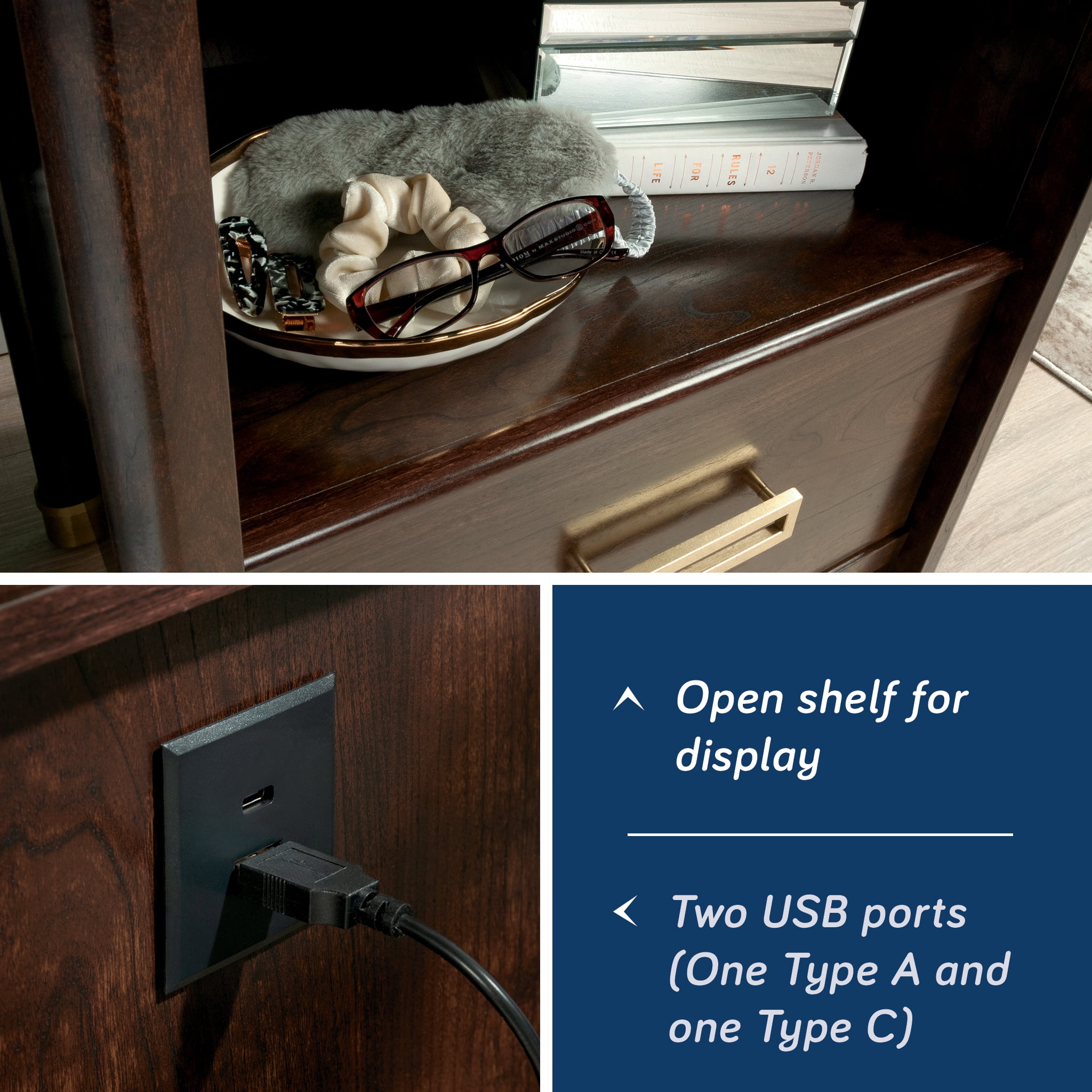 1934 Collection, by Sauder Nightstand, Deco Cherry Finish