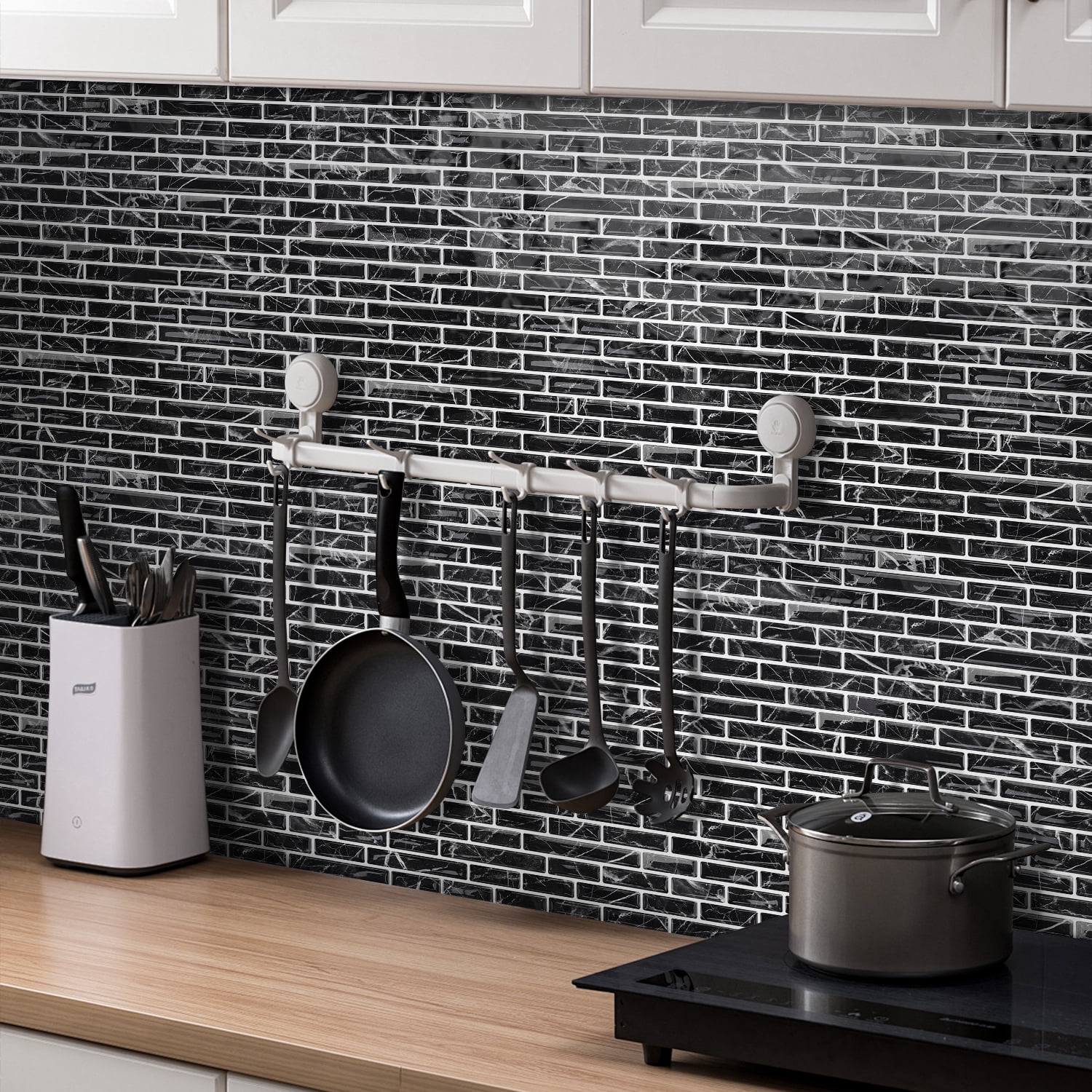 10-Sheet Peel and Stick Kitchen Backsplash Tiles, 12"x12" Self-Adhesive Marble Grey Wall Tiles for Kitchen and Bathroom