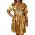 thumbnail image 2 of LVHAOGJOB Robe Ample pour Femmes Robe Trapèze Mini Or Manches Courtes Évasée Imprimé Floral Fluide Robe d'Été pour Dames Boho, 2 of 7