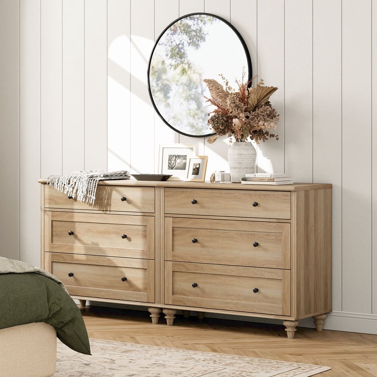 6ft long dresser wood Rosedale 6 Drawer Tall - Yucca Oak Drawers feature metal glides and replaceable metal knobs Oak 6 Dresser for Living