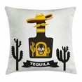 thumbnail image 1 of Tequila Throw Pillow Cushion Cover, Sugar Skull on Bottle with Sombrero Hat Cactus Silhouettes, Decorative Square Accent Pillow Case, 24" X 24", Charcoal Grey Earth Yellow Coconut, by Ambesonne, 1 of 2
