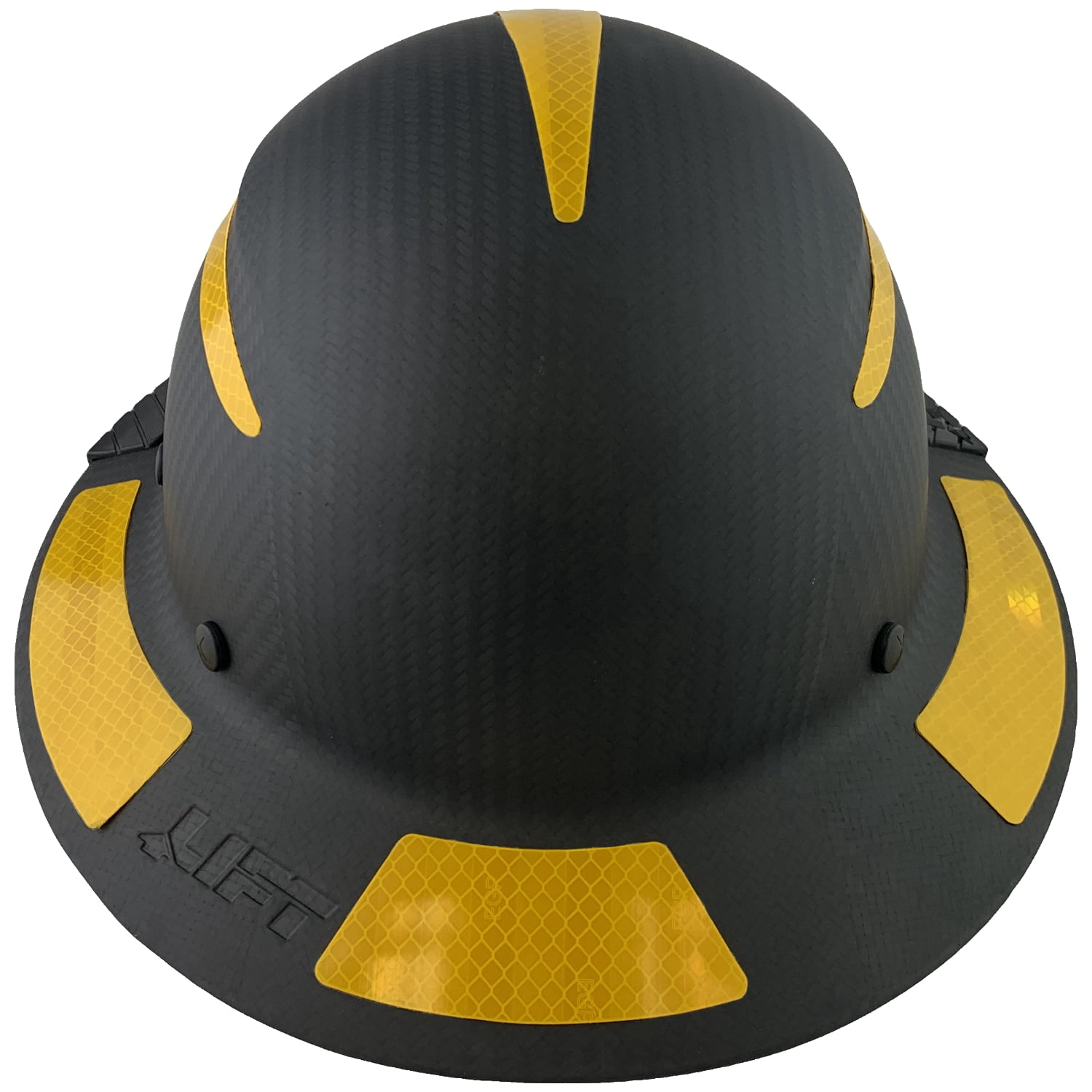 Lift Safety Helmet - Actual Carbon Fiber Full Brim Hard Hat - Matte Black with Yellow Reflective Decals with Hard Hat Tote Bag
