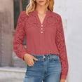 thumbnail image 6 of WMTBSRSW Womens Long Sleeve Shirts Trendy Lace Patchwork Dressy Blouse Lightwieght Work Casual Tops Watermelon Red Small, 6 of 9