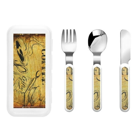 

Kdxio Coffee Vintage Toddler Utensils Set - Kids Silverware Set Set Kids Utensils Set with Case for Preschooler Children