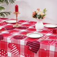 thumbnail image 2 of Valentine''s Day Tablecloth Rectangle 60x84 Inch, Buffalo Plaid Table Cloth, Red Black Striped Love Heart Tablecloths, Waterproof Spillproof Tablecloth for Valentines Day Wedding Party Decoration, 2 of 6
