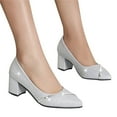 thumbnail image 2 of Bmisegm Summer Mouth Frosted Fashion Pointed Thick Women's High Heels Casual Women's Toe Shallow Heel Women's Sandals Summer Silver 6.5, 2 of 7