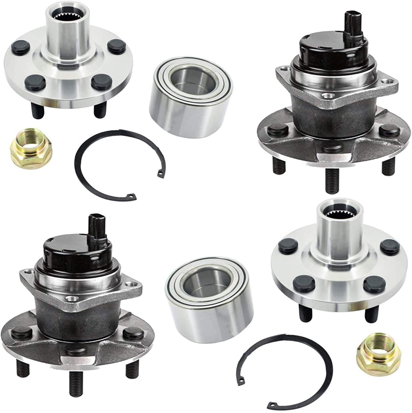 4PC Front Wheel Hub Bearing Repair Kit + Rear Wheel Hub Bearing