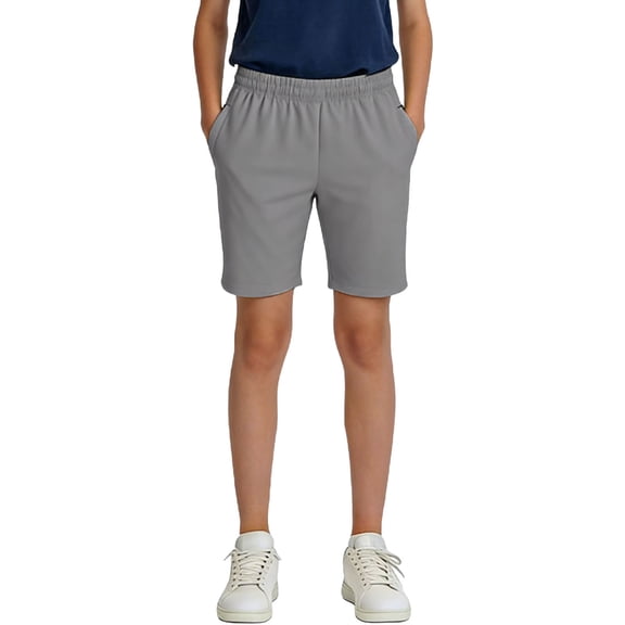 Cethrio Boys Athletic Shorts, Above the Knee Summer Casual Elastic Waist Activewear Shorts Dark Gray Size 14-16