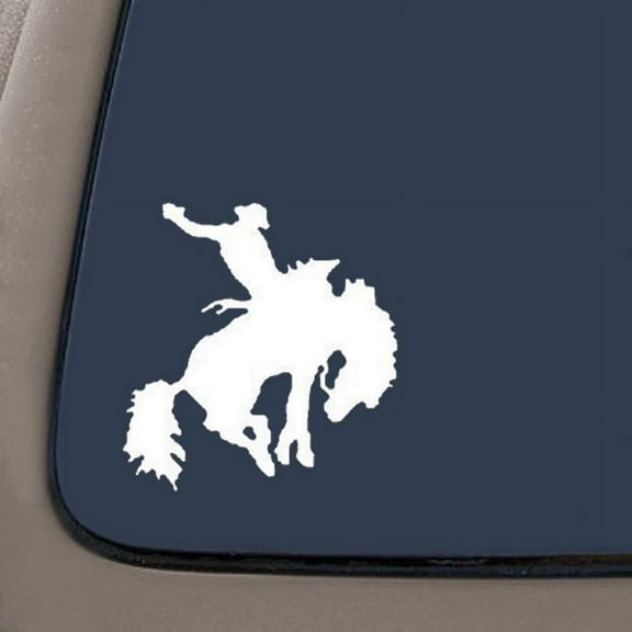 Rodeo Bronco Western Car Window Wall Laptop Decal | Bronc Rider Decal | White Vinyl | 5.5-Inches By 5.3-Inches | Car Truck Van SUV Laptop Macbook Wall Decals