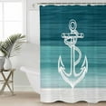 thumbnail image 2 of Small Stall Shower Curtain 36x78 Inch Narrow Half Size Nautical Anchor Teal Green Bath Curtains Bathroom Decor Coastal Ocean Ombre Striped Waterproof Fabric Shower Curtain Set with Hooks 36 Inch, 2 of 6