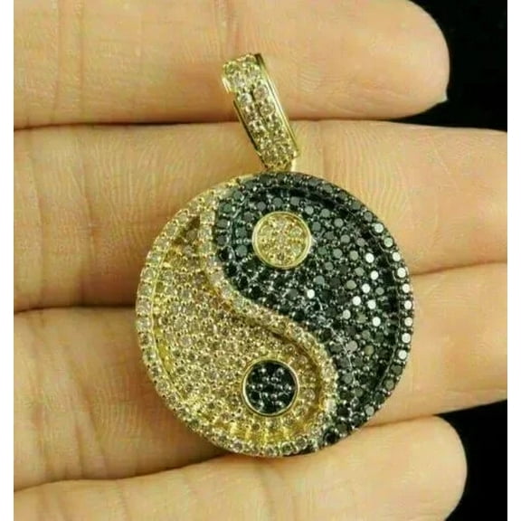 2CT Round Cut Lab Created Diamond Men's Pendant 14K Yellow Gold Finish Silver