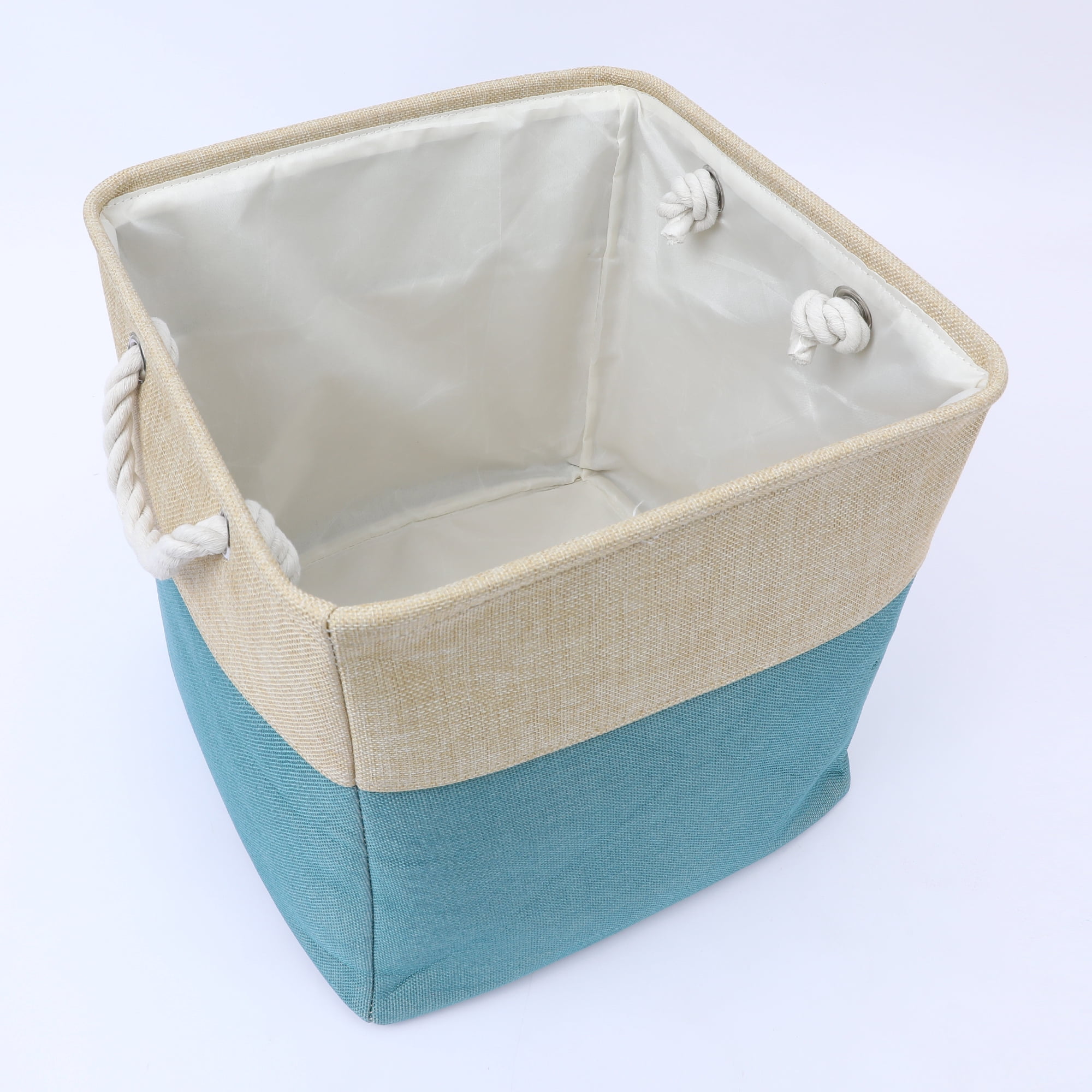Unique Bargains Square Fabric Storage Basket Bin Beige/Blue 13inch