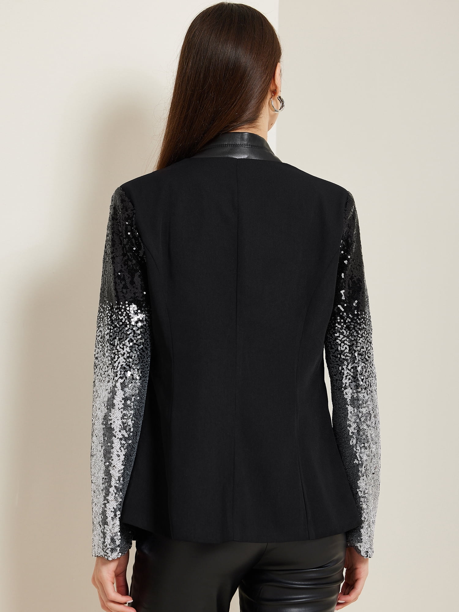 DARING DIVA Party Shiny Sparkle Casual Blazer Jacket M Black