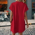 thumbnail image 3 of Vestido Holgado de Corta con Cuello Redondo y Bolsillos, Color Liso, Rojo, Talla XL, 3 of 4