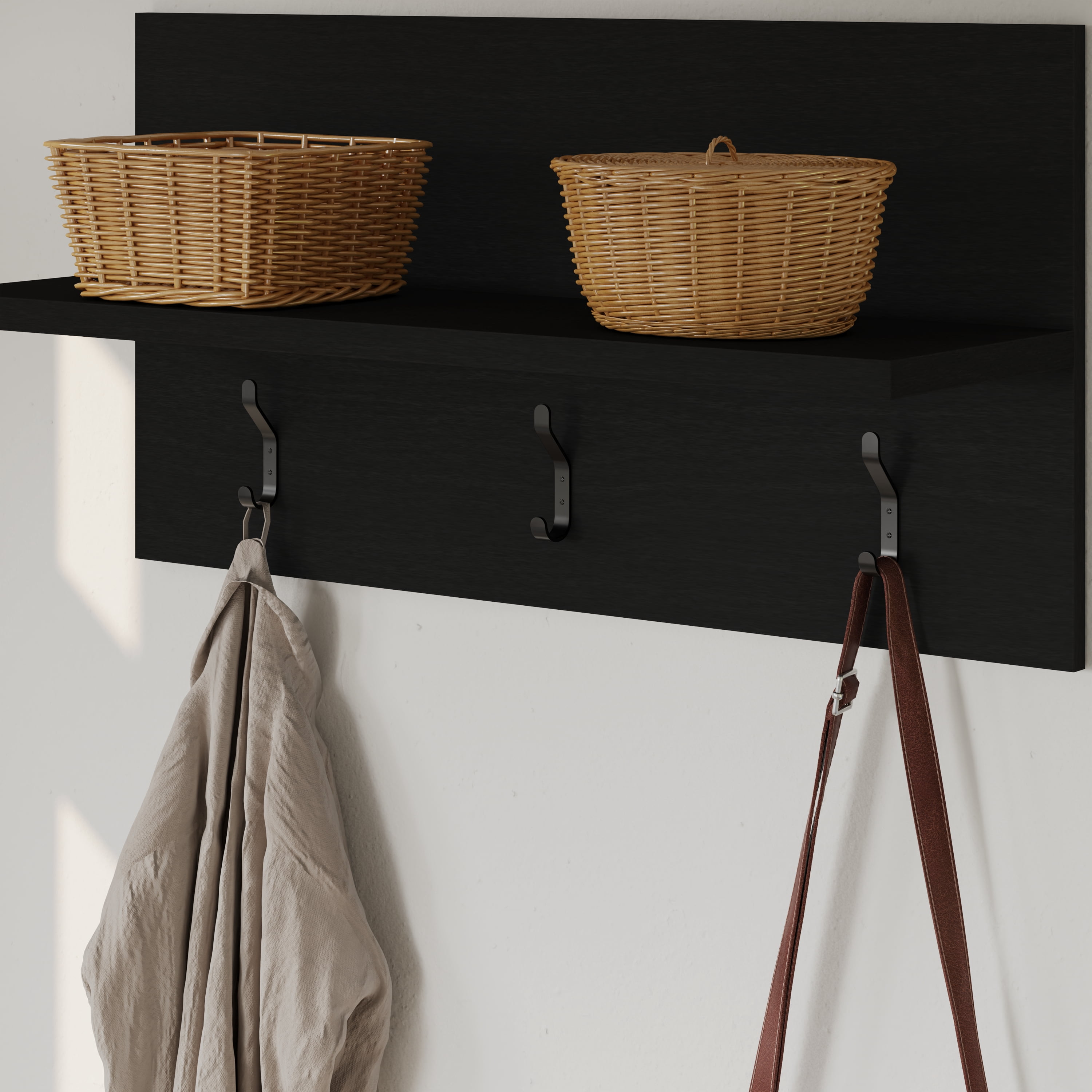 Nexera Porto Entryway Wall-Mounted Coat Rack, Black