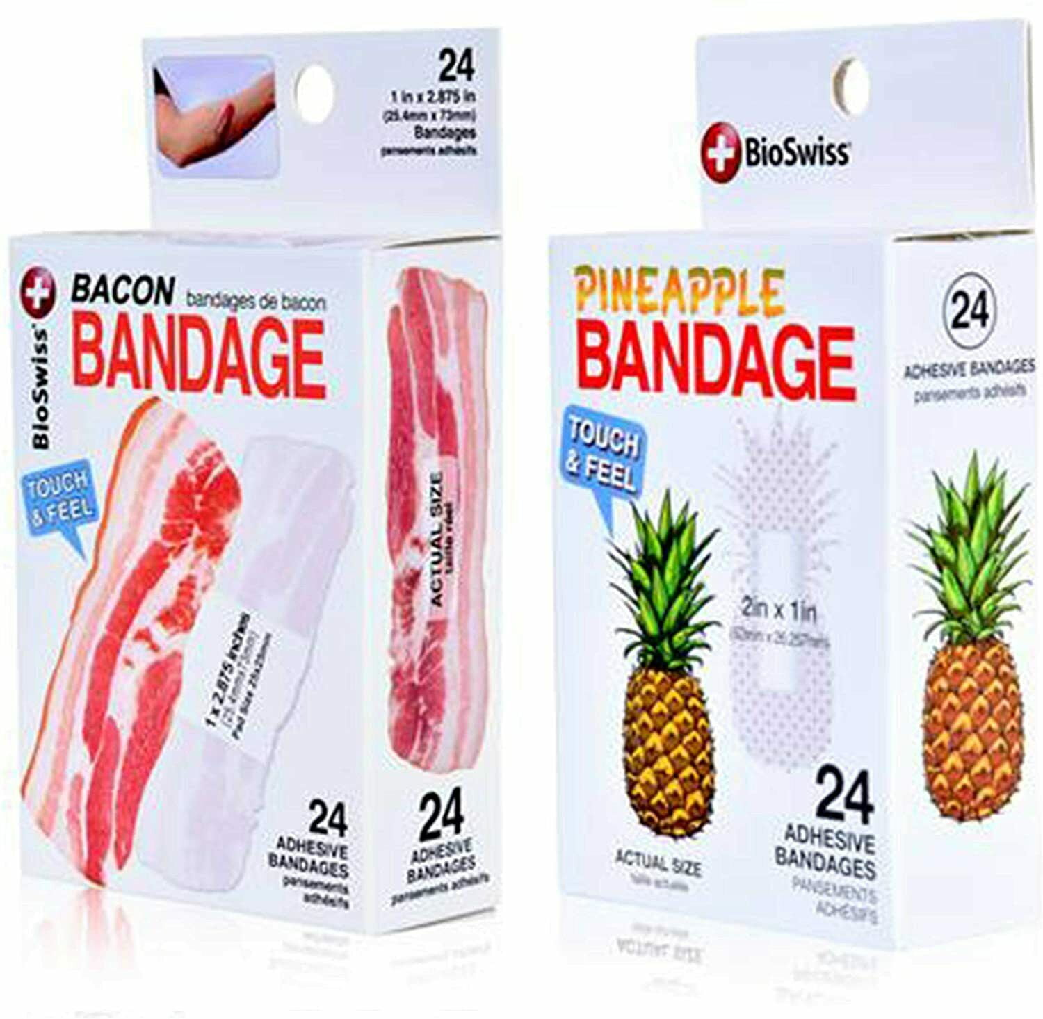 Novelty Gag Gift 2 boxes of 24 bandages BioSwiss Novelty Bandages Self-Adhesive Funny First Aid Bacon