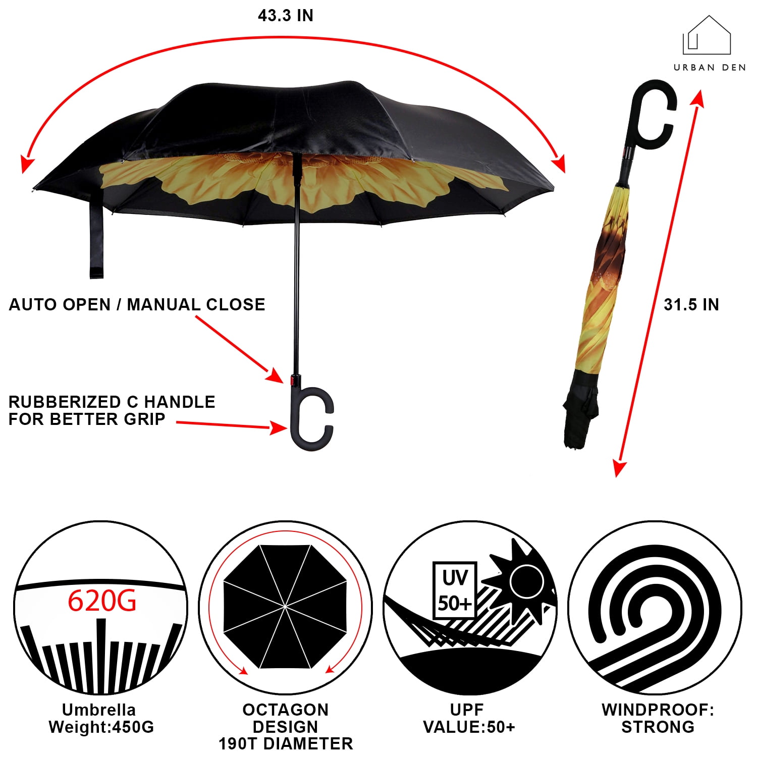 Drizzles Ladies Supermini Rose Design Button Handle Umbrella 