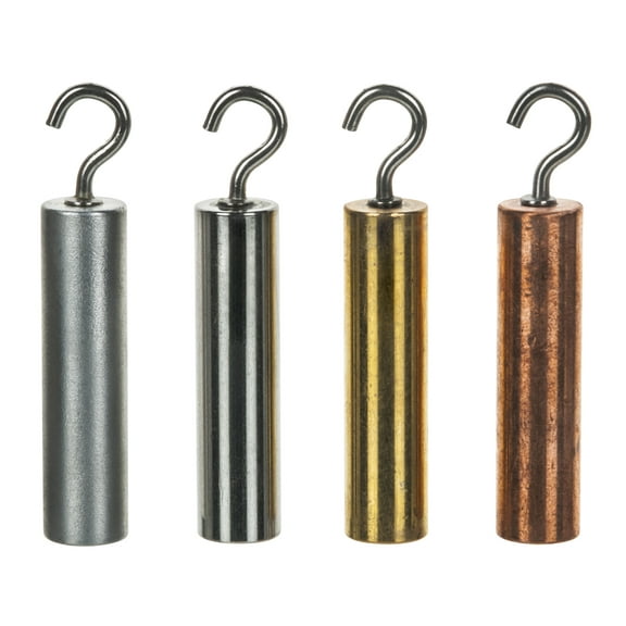 4pc Hooked Metal Cylinders Set - Brass, Aluminum, Steel & Copper - 2" x 0.5" - For Density Investigation, Specific Gravity & Specific Heat Experiments - Eisco Labs