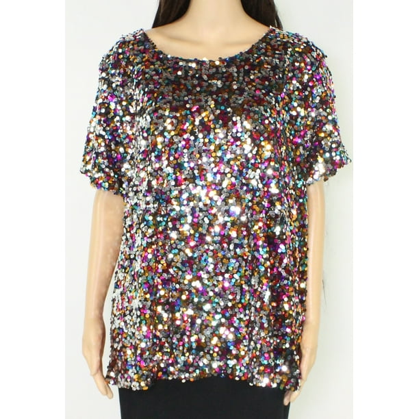 INC - Womens Top Multi Plus Rainbow Sequined Short Sleeve 3X - Walmart ...
