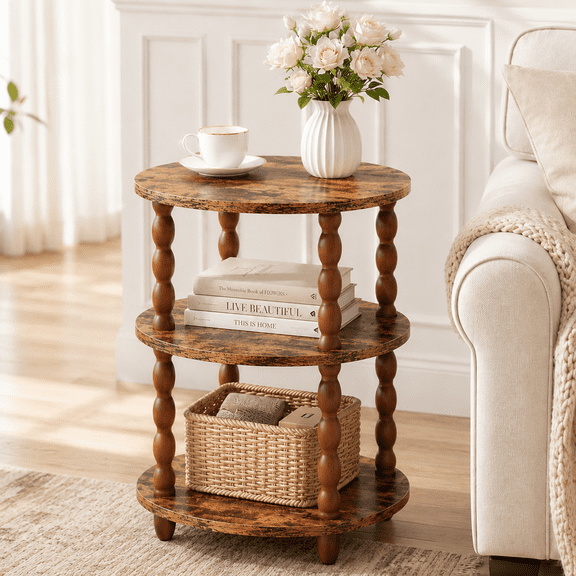 MEHOOM 3-Tier Side Table, Small End Table for Living Room and Bedroom, Vintage Accent Table Nightstand with Storage