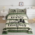 thumbnail image 2 of Camping Lover Comforter Set Full Size Green and Beige Stripes Bedding Set for Kids Teens Girls Boys Rv Room Decor, Camper Decor Camping Essentials Down Comforter Rustic Farmhouse Wood Quilt 3Pcs, 2 of 5