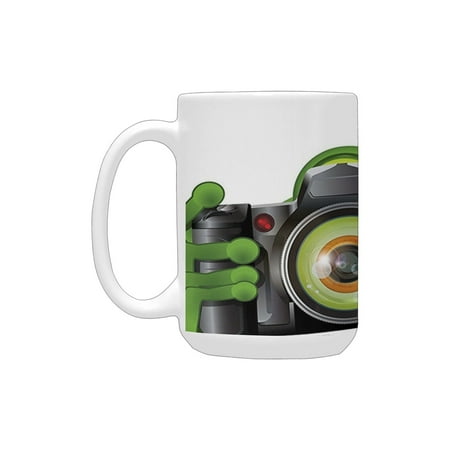 

Animal Decor Photographer Merry Green Frog Taking a Picture with His Camera Cute Funny Artful Print Ceramic Mug (15 OZ) (Made In USA)