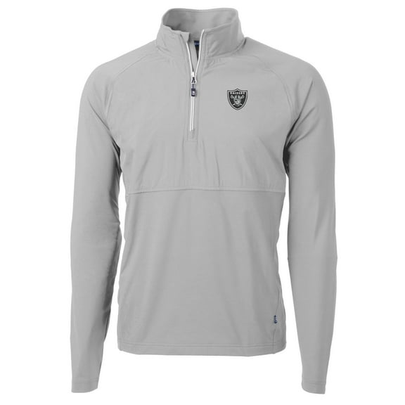 Men's Cutter & Buck Gray Las Vegas Raiders Adapt Eco Knit Hybrid Recycled Quarter-Zip Raglan Jacket