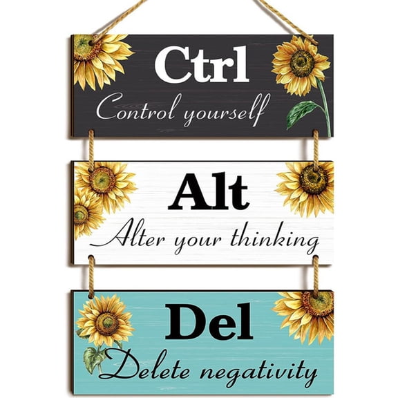 Sunflower Office Wall Decor Wooden Ctrl Alt Del Decorative Saying Hanging Sign