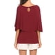 thumbnail image 3 of Guardurnaity Mujer Camiseta Volantes Campana Manga Cuello Túnica Casual Top Prendas para la parte del cuerpo Vino rojo L, 3 of 6
