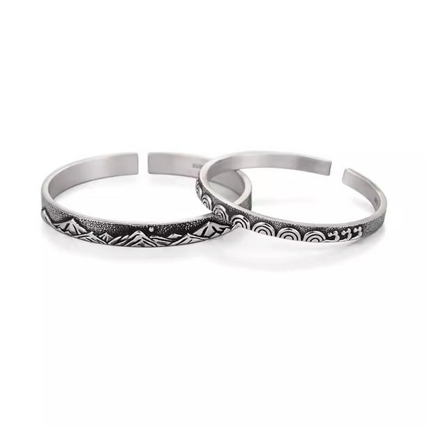 Pulseras de plata 999 a juego hechas a mano para parejas con brazalete abierto