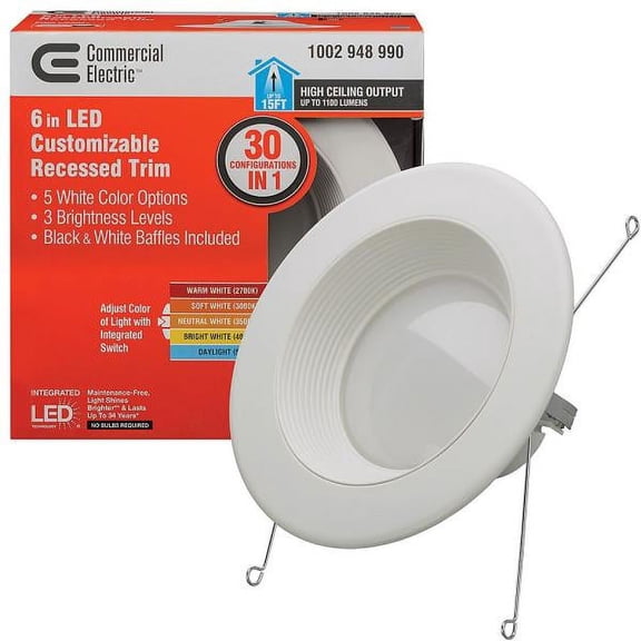 6 in. 30 Lighting Options Integrated LED Recessed Light Trim Adjustable CCT New Construction Remodel Indoor Wet Rated