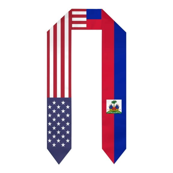 Haiti & USA United States Flag Shawl Sash Stole Graduation Shawls Wraps Scraf For International Study