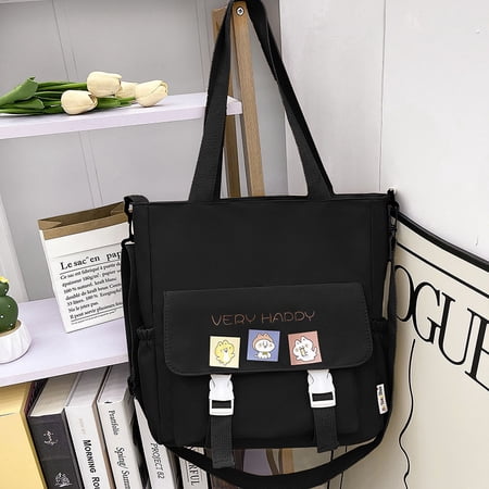 JennyShop New Campus Student Tote Bag, Light And Large-capacity Tutoring Handbag, Junior High School Student Canvas Shoulder Bag