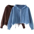 thumbnail image 6 of EFINNY Women's Casual Zipper Hooded Fringed Knitted Cardigan Knitted Sweater Jacket, 6 of 6