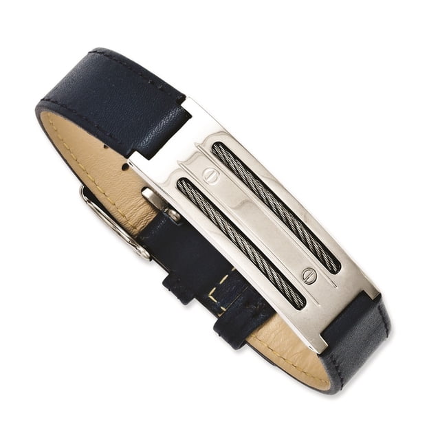 Acier Inoxydable Poli Cuir Bleu avec Fil Boucle Réglable Bracelet Mesures 14mm de Large Bijoux Cadeaux pour les Femmes