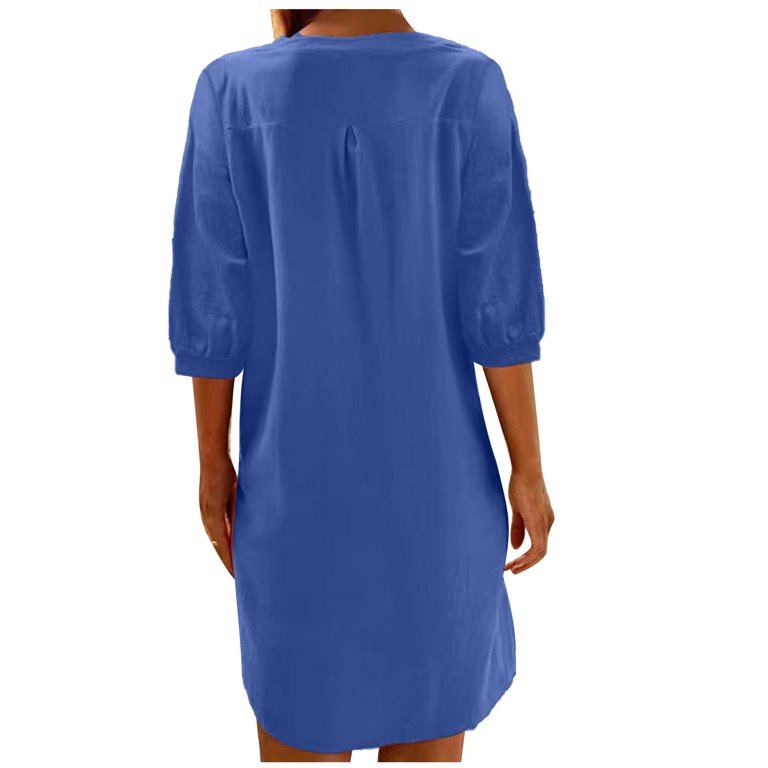 Meichang Cotton Linen Dresses for Women 2024 Casual Solid Crew Neck Half Button Dresses 3/4 Sleeve Comfy Mini Dress Flowy Beach Vacation Dresses with Pockets Blue XL - Walmart.com Meichang Cotton Linen Dresses for Women 2024 Casual Solid Crew Neck Half Button Dresses 3/4 Sleeve Comfy Mini Dress Flowy Beach Vacation Dresses with Pockets Blue XL - Walmart.com